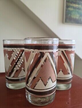 Set of 4 Vintage Libbey Southwestern Glasses – 1960s–70s Geometric Aztec Tumbler